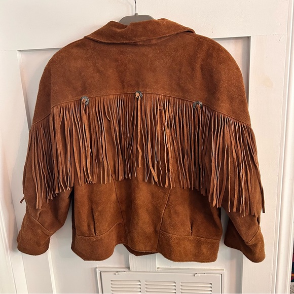 Vtg American Line STEFANO Fringed Suede Leather Cropped Concho Jacket - Picture 5 of 10